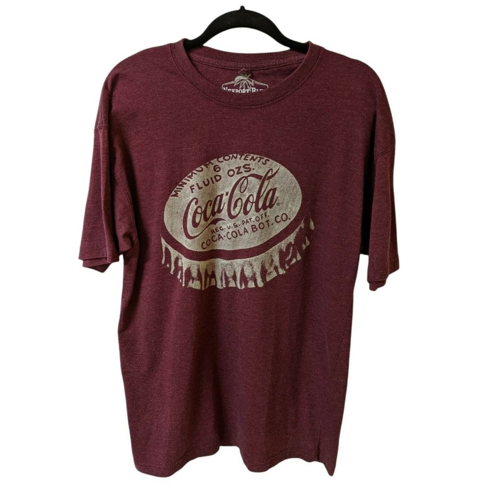 Mens Newport Blue Graphic Printed Burgundy Coca-Cola T-Shirt Size L